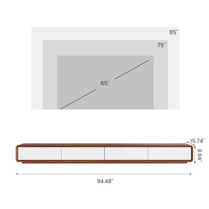 Modern Rectangular TV Stand with 4 Drawers, Wood Veneer Media Console, Walnut White, Soild Wooden, Fully-Assembled