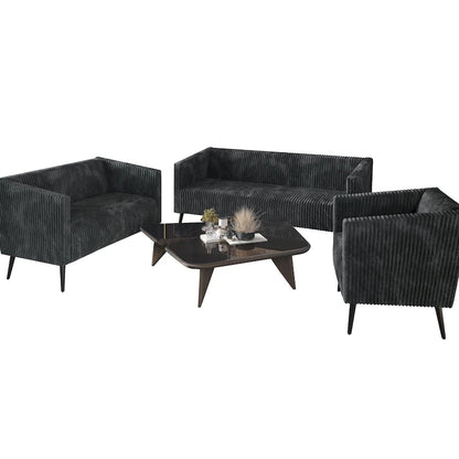 CraftPorch Corduroy Modern and Glamorous Velvet Upholstered 3-Piece Living Room Set