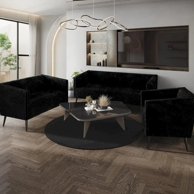 CraftPorch Corduroy Modern and Glamorous Velvet Upholstered 3-Piece Living Room Set