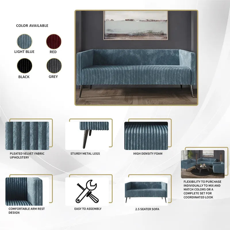 CraftPorch Corduroy Modern and Glamorous Velvet Upholstered 3-Piece Living Room Set