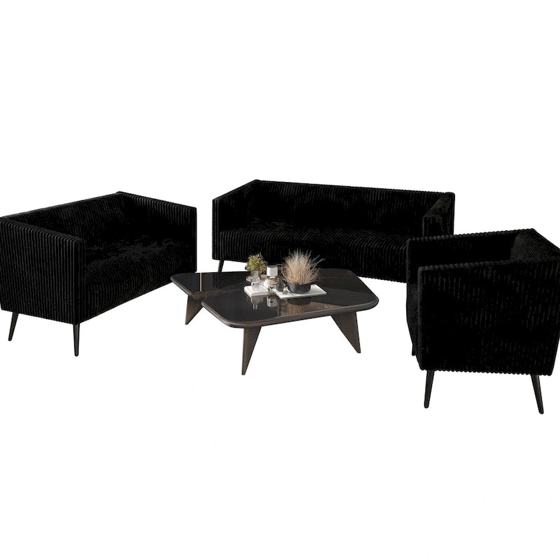 CraftPorch Corduroy Modern and Glamorous Velvet Upholstered 3-Piece Living Room Set