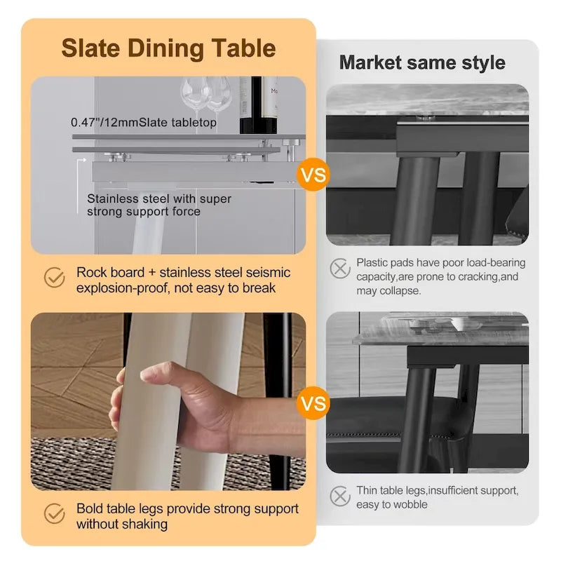 94.48 Rectangular Extendable Sintered Stone Dining Table