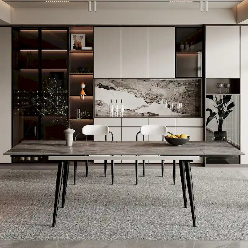 94.48 Rectangular Extendable Sintered Stone Dining Table