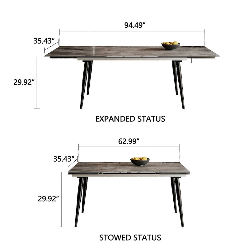 94.48 Rectangular Extendable Sintered Stone Dining Table