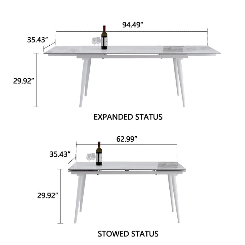 94.48 Rectangular Extendable Sintered Stone Dining Table