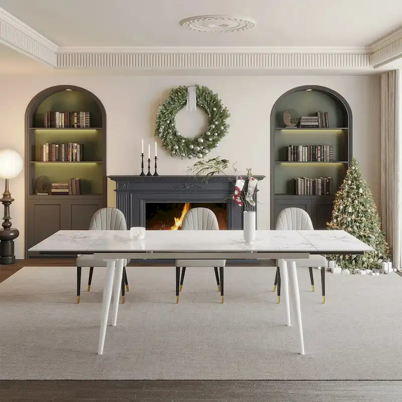 94.48 Rectangular Extendable Sintered Stone Dining Table