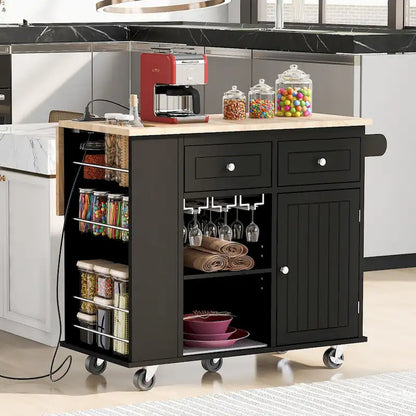 Kitchen Storage Island with Drop Leaf and Power Outlet