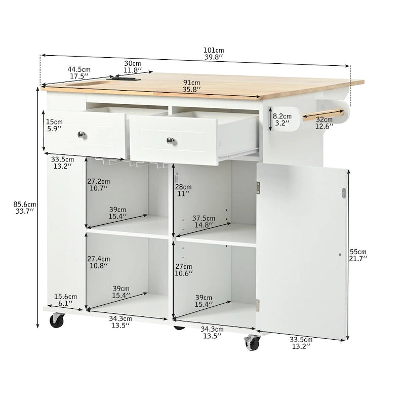 Kitchen Storage Island with Drop Leaf and Power Outlet
