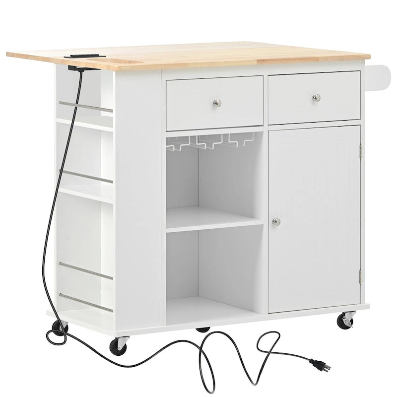 Kitchen Storage Island with Drop Leaf and Power Outlet