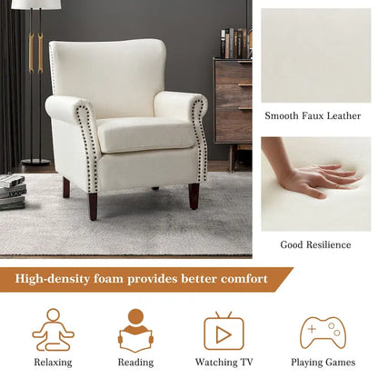 Levi Transitional Leather Armchair with Nailhead Trim Rolled Arms by HULALA HOME