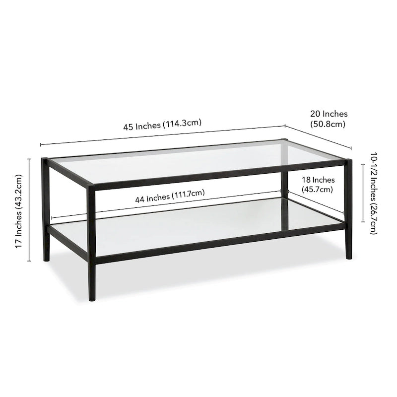 Hera 45 Wide Rectangular Coffee Table with Mirror Shelf