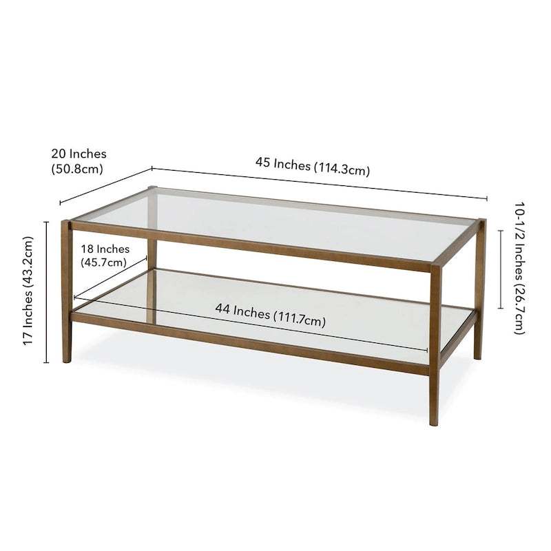 Hera 45 Wide Rectangular Coffee Table with Mirror Shelf