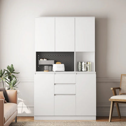 74 Freestanding Kitchen Pantry Cabinet Cupboard with 6 Doors,3 Shelves and 2 Drawer, Laundry Room Storage