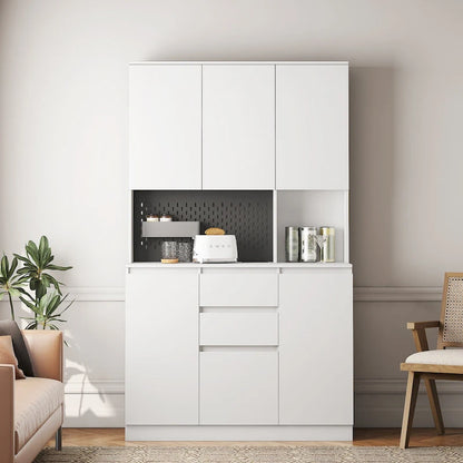 74 Freestanding Kitchen Pantry Cabinet Cupboard with 6 Doors,3 Shelves and 2 Drawer, Laundry Room Storage