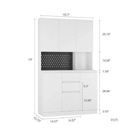 74 Freestanding Kitchen Pantry Cabinet Cupboard with 6 Doors,3 Shelves and 2 Drawer, Laundry Room Storage