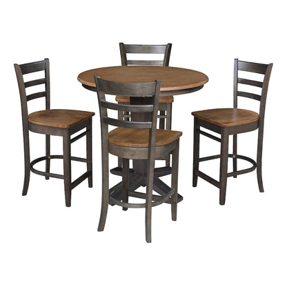 36 in Solid Wood Round Top Counter Height Dining Table with 4 Stools