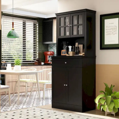 Buffet Cabinet w Hutch Kitchen Pantry Storage Cabinet White Sideboard