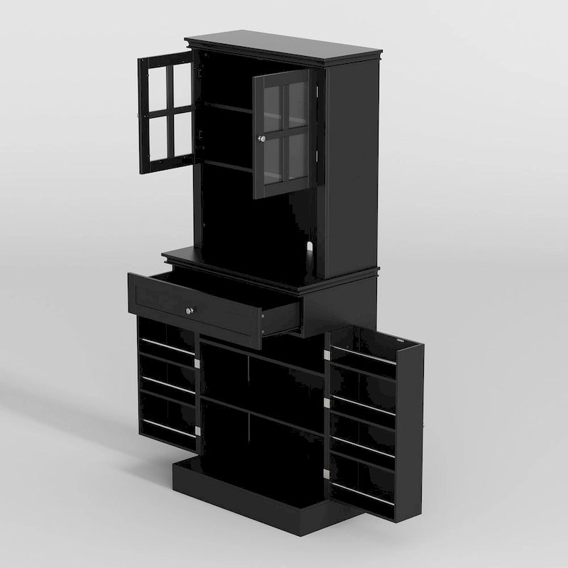 Buffet Cabinet w Hutch Kitchen Pantry Storage Cabinet White Sideboard