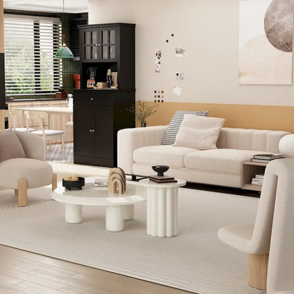 Buffet Cabinet w Hutch Kitchen Pantry Storage Cabinet White Sideboard