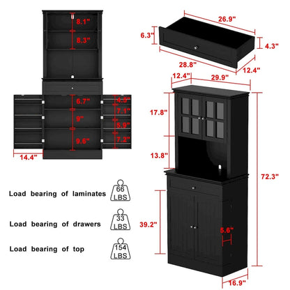 Buffet Cabinet w Hutch Kitchen Pantry Storage Cabinet White Sideboard