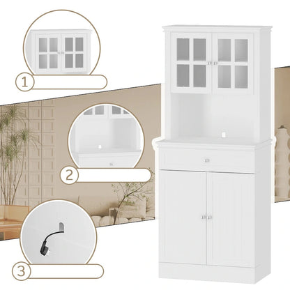 Buffet Cabinet w Hutch Kitchen Pantry Storage Cabinet White Sideboard