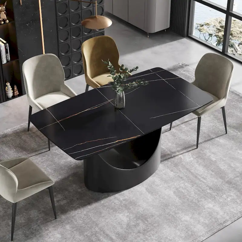 63 Modern Dining TableSintered Stone Tabletop with Black Base