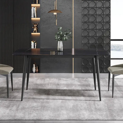 63 Modern Dining TableSintered Stone Tabletop with Black Base