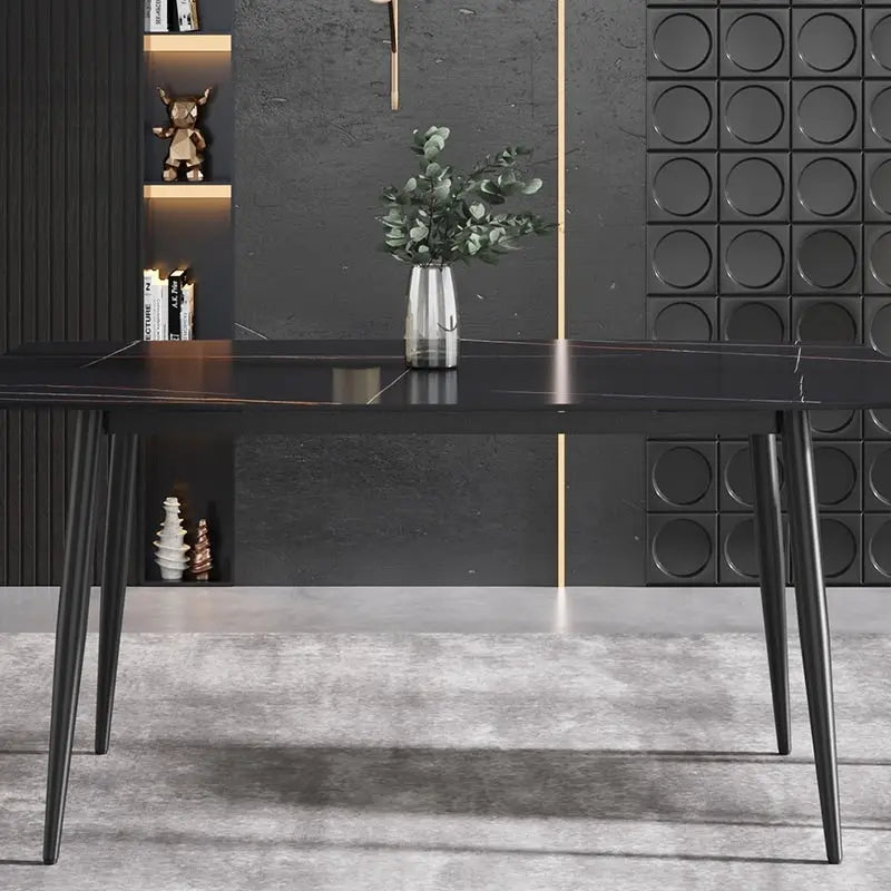63 Modern Dining TableSintered Stone Tabletop with Black Base