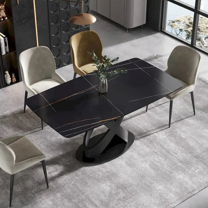 63 Modern Dining TableSintered Stone Tabletop with Black Base