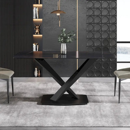 63 Modern Dining TableSintered Stone Tabletop with Black Base