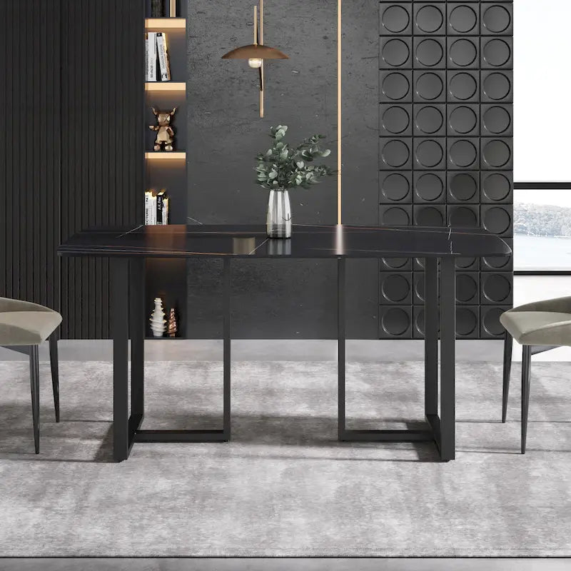63 Modern Dining TableSintered Stone Tabletop with Black Base