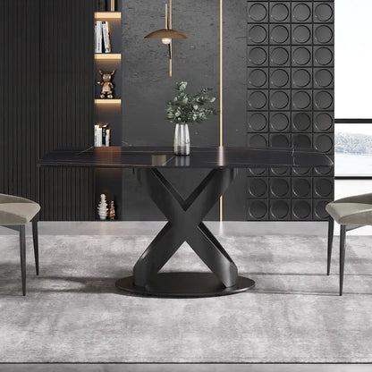 63 Modern Dining TableSintered Stone Tabletop with Black Base