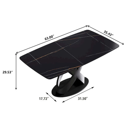 63 Modern Dining TableSintered Stone Tabletop with Black Base