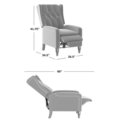 Gracewood Hollow Bea Velvet Wingback Push Back Recliner Chair