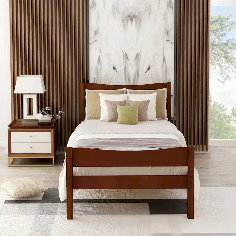 Wood Platform Bed with Headboard