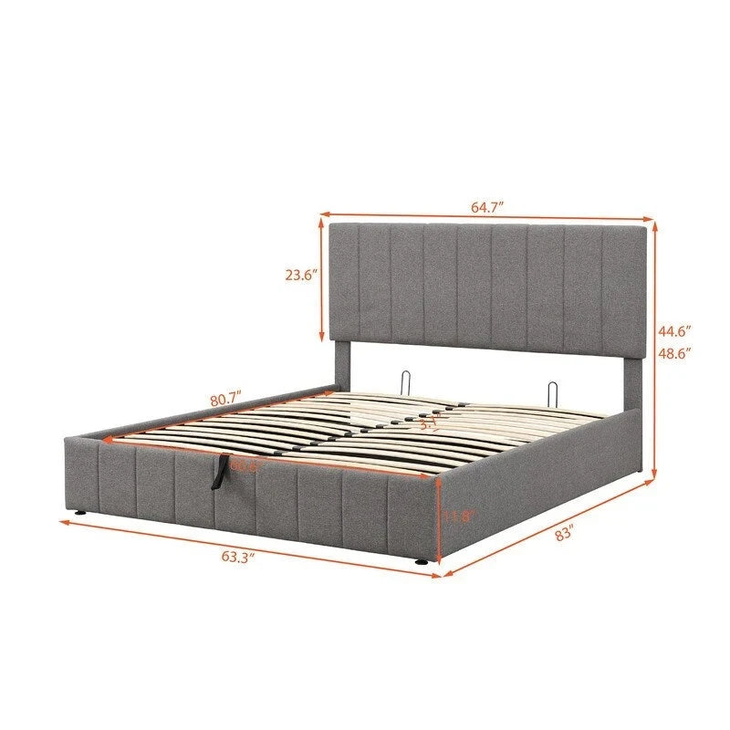 Queen Size Linen Upholstered Platform Bed with Lift Up Storage System