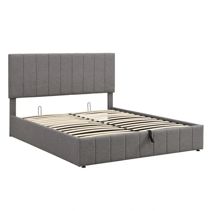 Queen Size Linen Upholstered Platform Bed with Lift Up Storage System