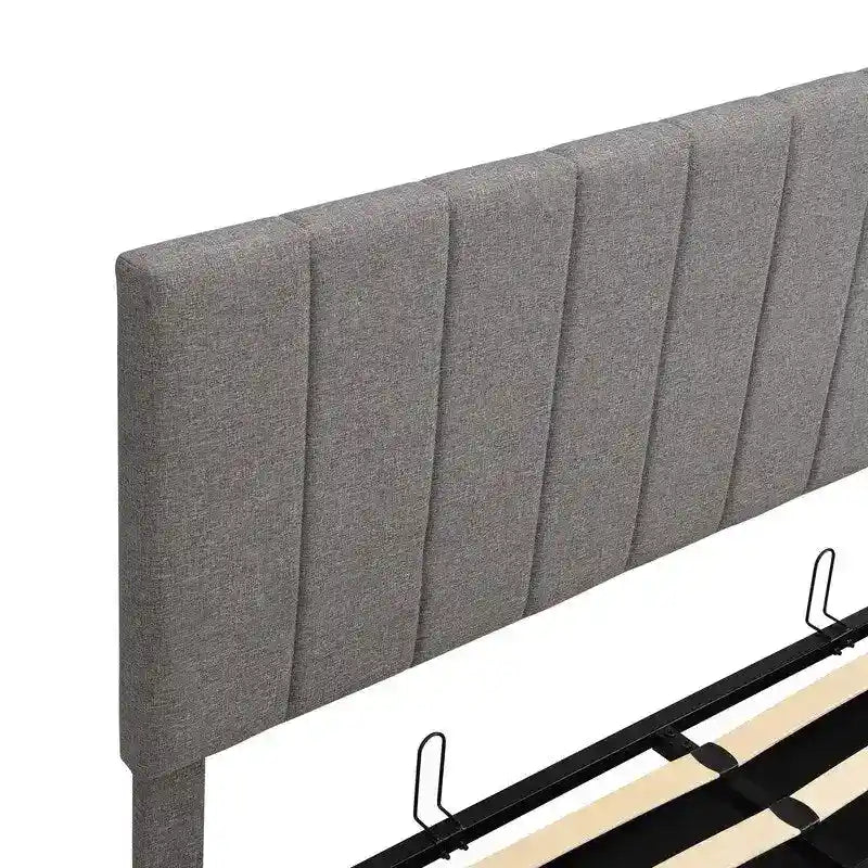 Queen Size Linen Upholstered Platform Bed with Lift Up Storage System