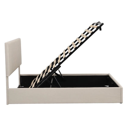 Queen Size Linen Upholstered Platform Bed with Lift Up Storage System