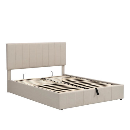 Queen Size Linen Upholstered Platform Bed with Lift Up Storage System