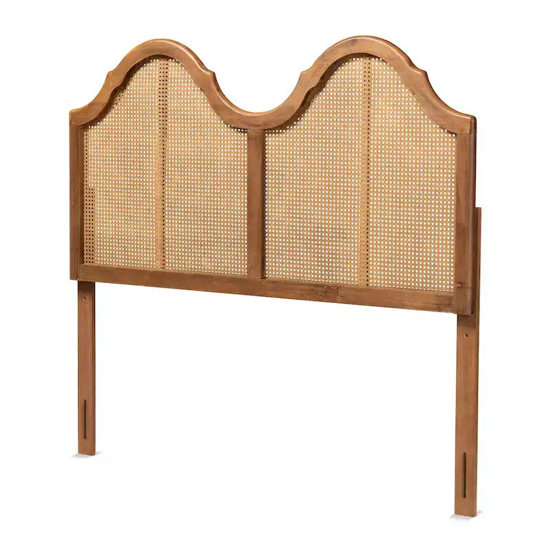 Hazel Ash Walnut Wood and Synthetic Rattan Arched Headboard