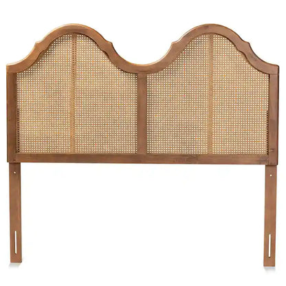 Hazel Ash Walnut Wood and Synthetic Rattan Arched Headboard