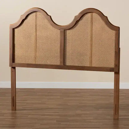 Hazel Ash Walnut Wood and Synthetic Rattan Arched Headboard