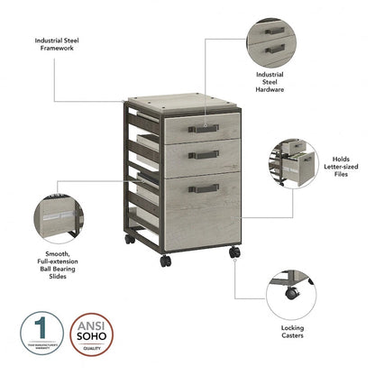 Refinery 3-drawer Mobile File Cabinet