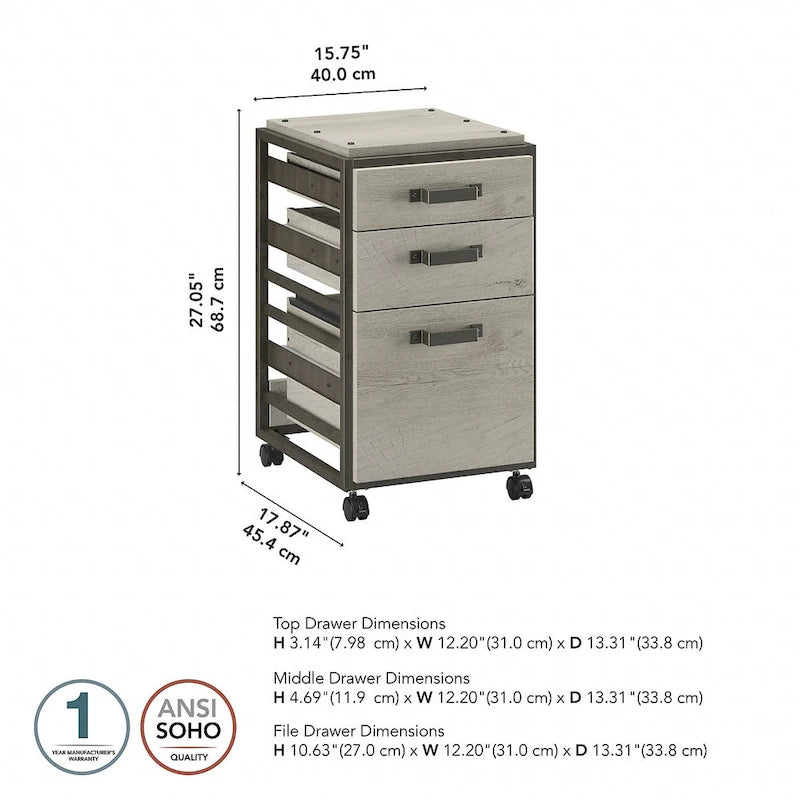 Refinery 3-drawer Mobile File Cabinet