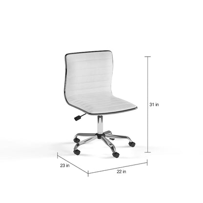 Carson Carrington Olafsvik Swivel Mid Back Armless Ribbed Task Leather White Upholstery Office Chair