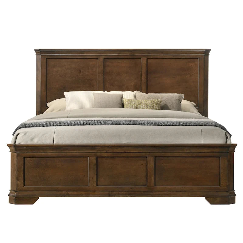 Roundhill Furniture Maderne Traditional Wood Panel Bed, Antique Walnut Finish