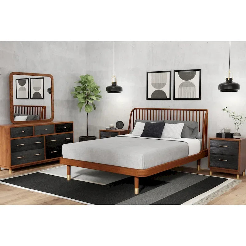 Alpine Furniture Belham Wood Platform Bed in Dark Walnut (Brown)