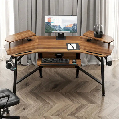 72 Large Gaming Desk Black Multifunctional Computer Desk with Keyboard Tray