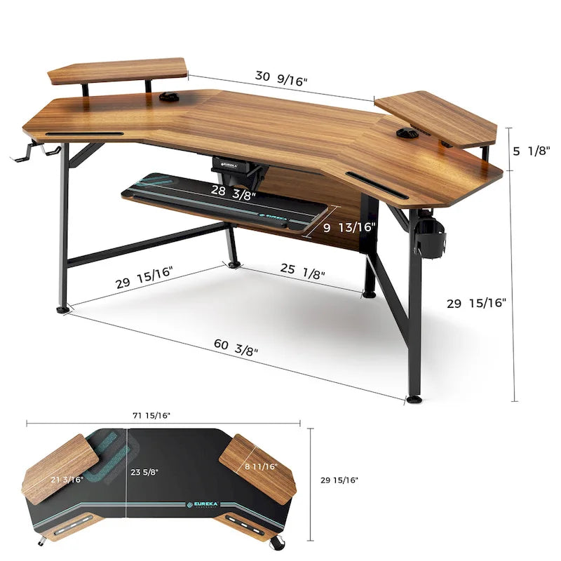 72 Large Gaming Desk Black Multifunctional Computer Desk with Keyboard Tray